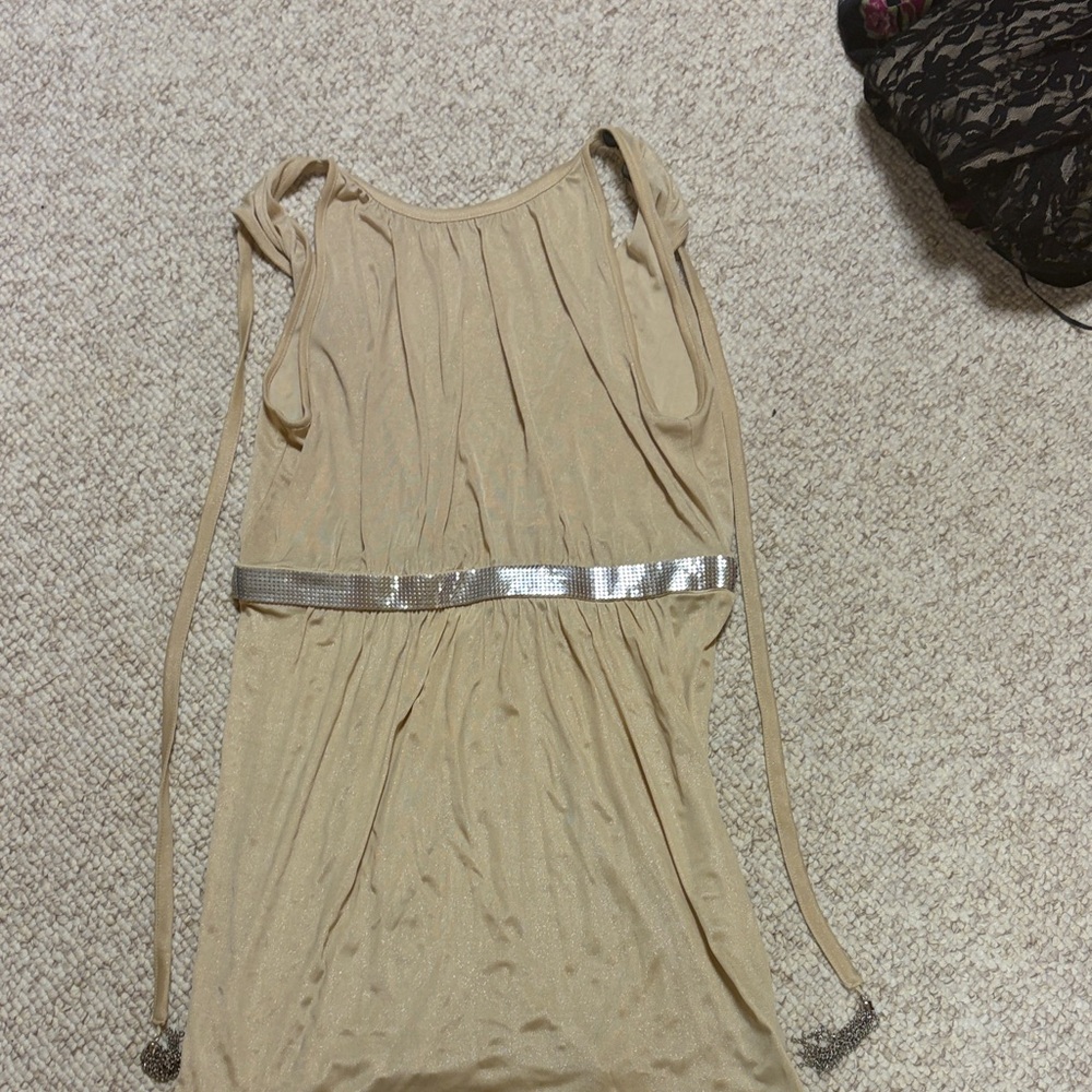 Forever 21 Twist Beige Sleeveless Dress with Silver Label Detail